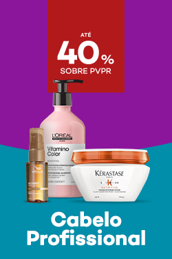 Produtos de cabelo profissional com destaque promocional de at&eacute; 40% sobre pre&ccedil;o de Venda ao P&uacute;blico Recomendado